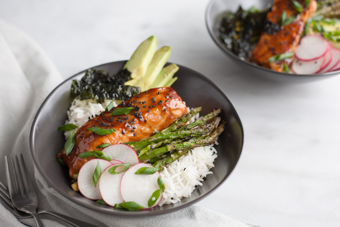 Soy Glazed Salmon Rice Bowl Bourbon and Honey.