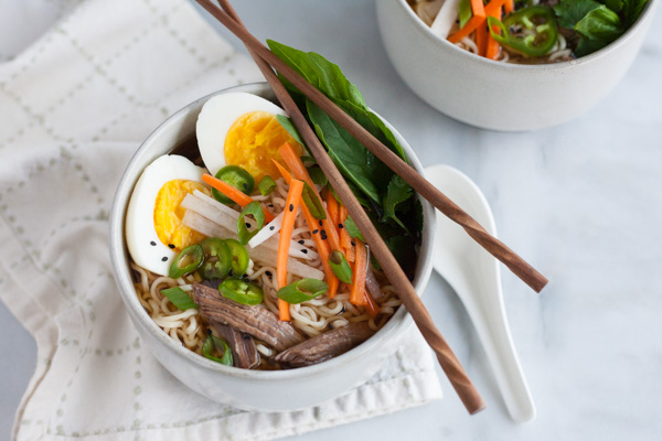Slow Cooker Ramen | BourbonandHoney.com -- The complex flavors of ramen are made easy with this Slow Cooker Ramen recipe with all the yummy toppers you could want!