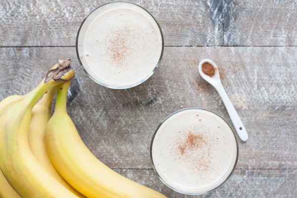 Almond Butter and Banana Oatmeal Smoothie | BourbonandHoney.com -- Slightly sweet, smooth and frosty this Almond Butter Banana Oatmeal Smoothie is the perfect breakfast treat, post workout pick-me-up or afternoon snack.