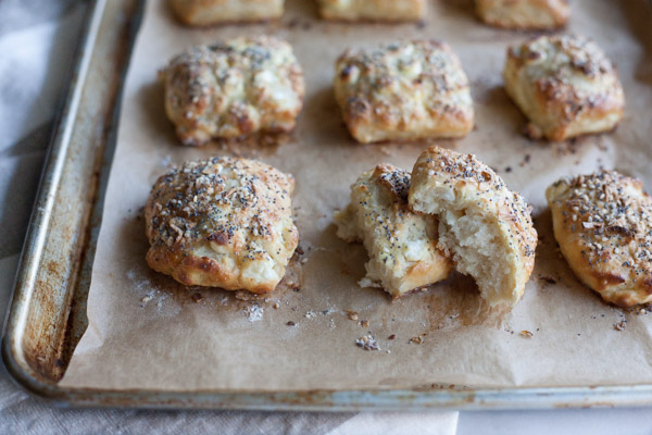Cream Cheese Stuffed Everything Bagel Biscuits | BourbonandHoney.com -- Crunchy, salty and studded with pockets of cream cheese, these everything bagel biscuits are an impressive and delicious brunch addition.