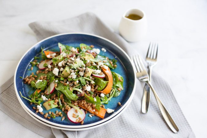 Carrot, Radish and Wheat Berry Salad with Lemon Vinaigrette | BourbonandHoney.com -- Fresh, citrusy and packed with veggies, this Wheat Berry Salad with Lemon Vinaigrette is the perfect light and filling summer salad.