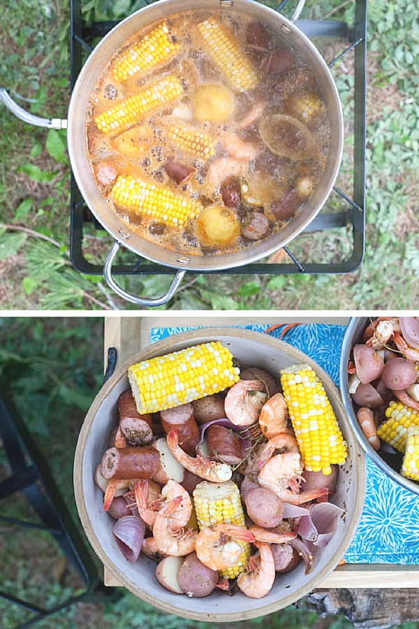 Easy Shrimp Boil | BourbonandHoney.com -- This quick and Easy Shrimp Boil is a flavorful one-pot meal fit for a crowd! It's packed with potatoes, corn, shrimp and sausage.