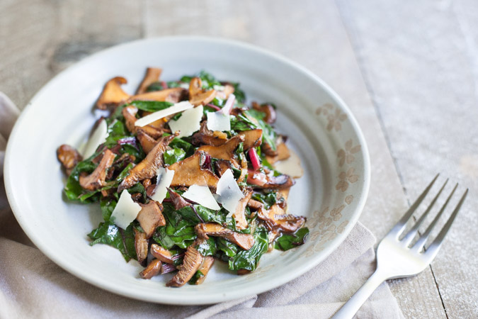 Wild Mushrooms with Wilted Greens | BourbonandHoney.com -- Flavored with browned butter and sage, these Wild Mushrooms with Wilted Greens are a tasty side dish or easy dinner served with rice or pasta. | - Click through to read the full post or Repin to find later!