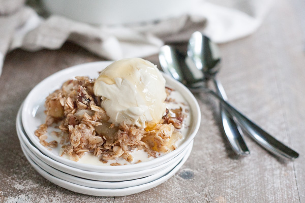 Bourbon and Honey Apple Crisp | BourbonandHoney.com -- Slightly sweet, delicious and totally comforting this easy Bourbon and Honey Apple Crisp is the perfect cold weather dessert!