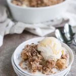 Bourbon and Honey Apple Crisp | BourbonandHoney.com -- Slightly sweet, delicious and totally comforting this easy Bourbon and Honey Apple Crisp is the perfect cold weather dessert!