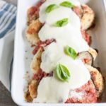 Eggplant Chicken Parmesan | BourbonandHoney.com -- Cheesy, delicious and in the oven in just 30 minutes, this Eggplant Chicken Parmesan dish is the best way to enjoy two of your favorite recipes.