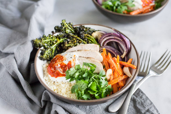 Moroccan Chicken Couscous Bowls | BourbonandHoney.com -- Spicy, quick and easy these Moroccan Chicken Couscous Bowls are the perfect flavorful weeknight dinner or hearty weekend lunch.