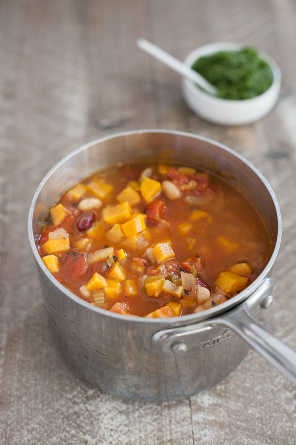 Chunky Vegetable Soup with Parsley Pesto | BourbonandHoney.com
