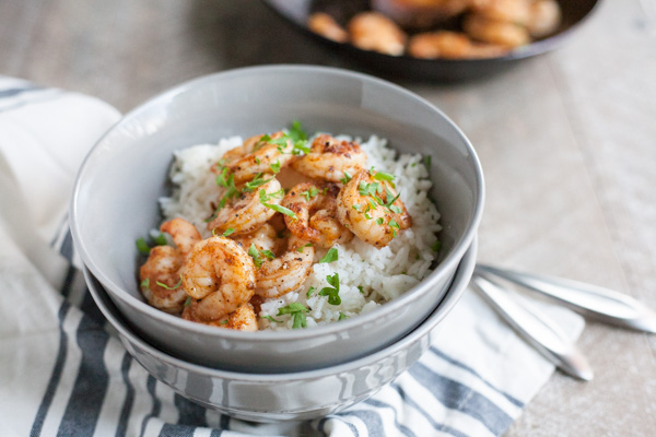 15-Minute Spicy Shrimp and Rice | BourbonandHoney.com -- This super simple 15-minute spicy shrimp and rice is one of the best last minute dinner recipes around! Bonus, it's even gluten free!