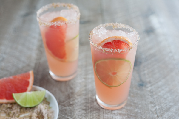 Paloma Cocktail with Chili Lime Salt | BourbonandHoney.com -- Fresh, citrusy and boozy, this bubbly Paloma Cocktail is a refreshing tequila drink with chili lime salt, it packs a punch!