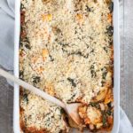 Baked Tortellini from One Pan & Done by Molly Gilbert | BourbonandHoney.com -- Cheesy pasta, kale, tomatoey beans and a crunchy panko topping make this Baked Tortellini a hearty and comforting weeknight dinner that's ready for the oven in just 15 minutes!