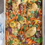 Sheet Pan Moroccan Spiced Chicken | BourbonandHoney.com -- This super easy Sheet Pan Moroccan Spiced Chicken recipe is a dinner win! It's fresh, quick and flavorful enough to get your out of a recipe rut!