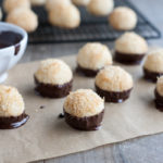 Easy Chocolate Dipped Coconut Macaroons | BourbonandHoney.com -- With double the coconut, these dark chocolate dipped coconut macaroons have a deliciously chewy inside and crispy outside for the perfect sweet treat!