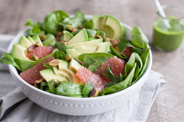 Grapefruit Avocado Salad with Cilantro Dressing | BourbonandHoney.com -- Bright, fresh and flavorful this Grapefruit Avocado Salad with Cilantro Dressing is hard to beat no matter the season!